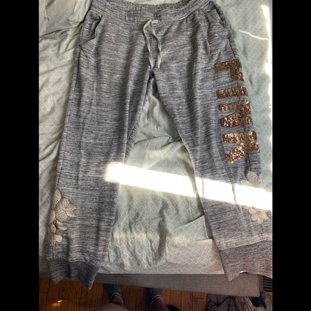 Pink grey sweat pants